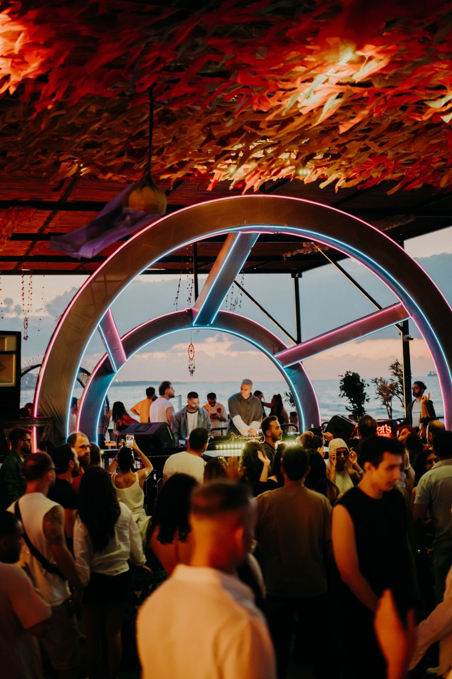Let's Project festival stage at sunset